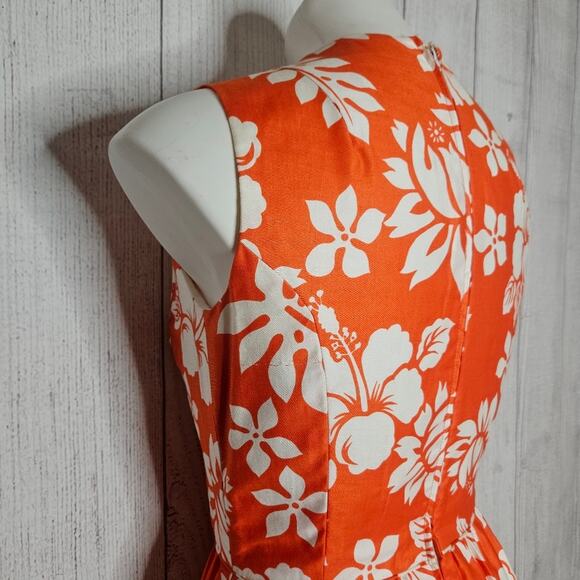 VTG 60s Elfriede for Mitch Robert Orange & White Hawaiian Hibiscus Floral Dress - Picture 5 of 9